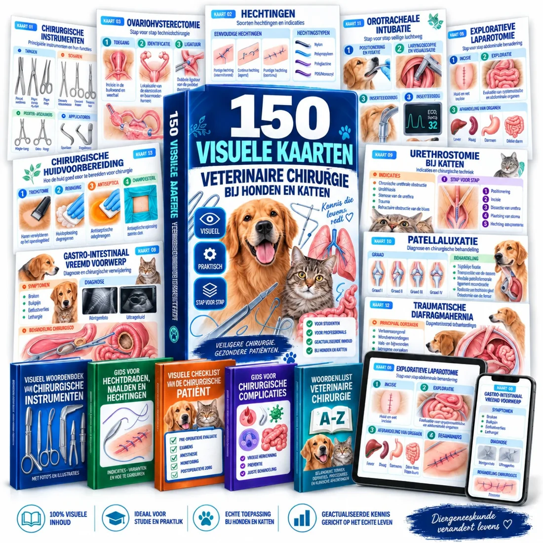150 Visuele Kaarten van Veterinaire Chirurgie bij Honden en Katten